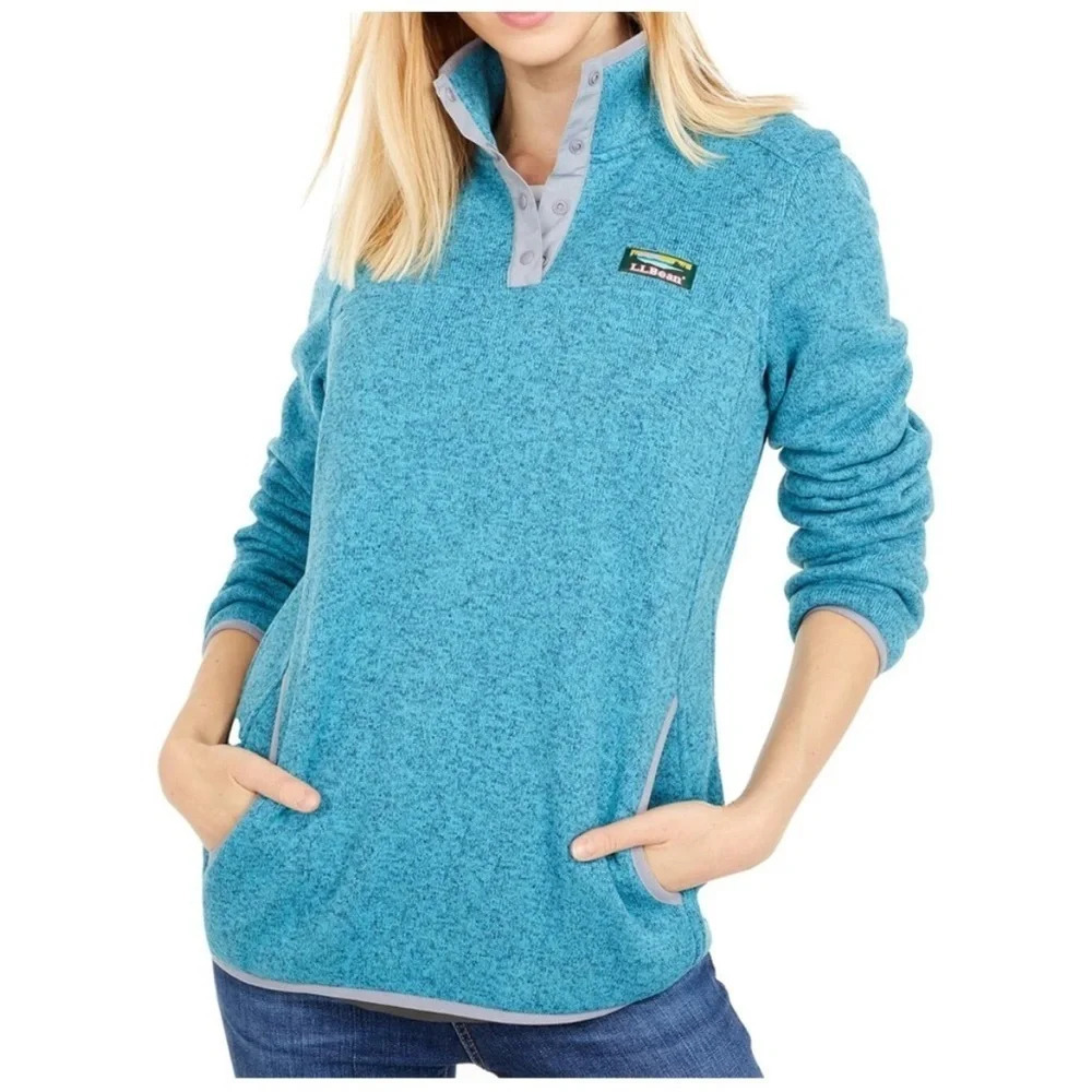 L.L. Bean Women's Sweater Fleece Pullover 1/4 Snap Button in Evening Blue MP